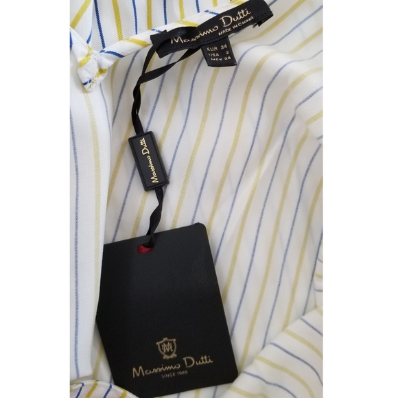 Massimo Dutti Striped V Back Bell Sleeve Top - Picture 7 of 8